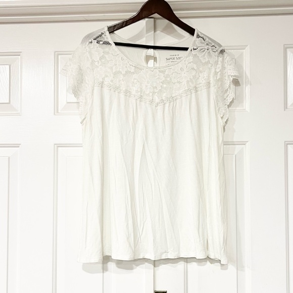 Torrid | Lace Accent Super Soft Flowy Blouse - Picture 1 of 4